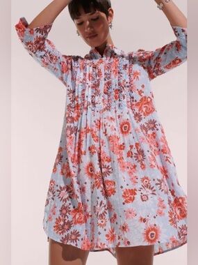 [NWT] $369 POUPETTE ST BARTH Bea Blue and Red floral cotton Mini Dress. Small